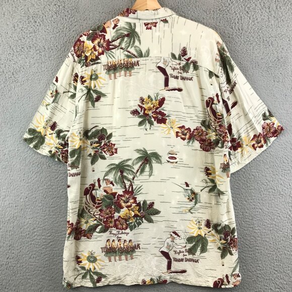 TOMMY BAHAMA Happy Holidays Short Sleeve Button Front Surf Hawaiian Shirt Mens M - Picture 2 of 7